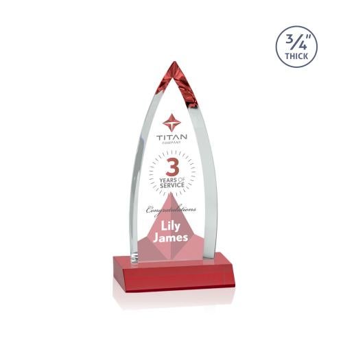 Awards and Plaques - Crystal Trophies - Valdes Full Color Red Crystal Trophy