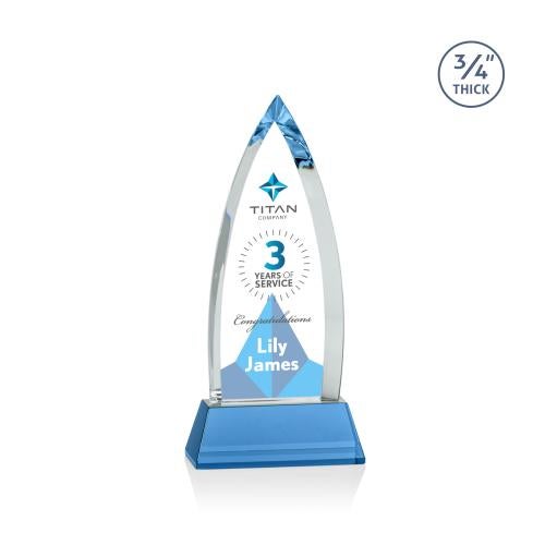 Awards and Plaques - Crystal Trophies - Valdes Full Color on Helton Sky Blue Crystal Trophy