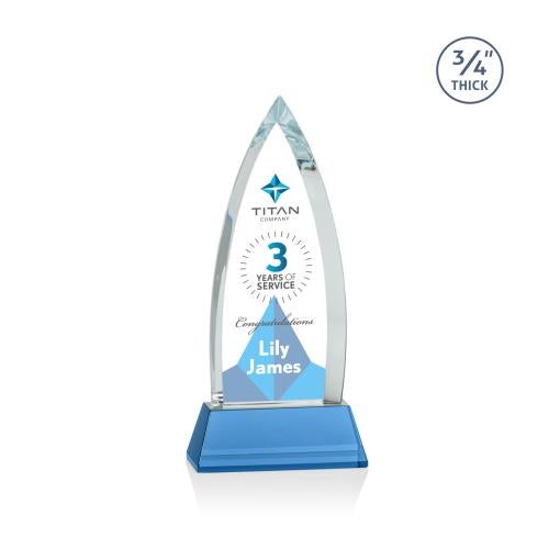 Awards and Plaques - Crystal Trophies - Valdes Full Color on Helton Sky Blue Peaks Crystal Trophy
