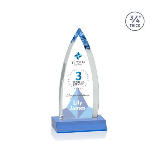 Awards and Plaques - Crystal Trophies - Valdes Full Color Sky Blue Crystal Trophy
