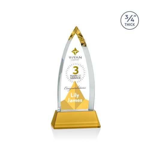 Awards and Plaques - Crystal Trophies - Valdes Full Color on Helton Amber Crystal Trophy