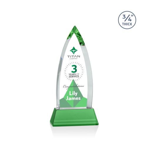Awards and Plaques - Crystal Trophies - Valdes Full Color on Helton Green Crystal Trophy