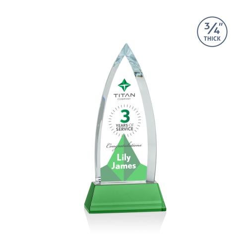 Awards and Plaques - Crystal Trophies - Valdes Full Color on Helton Green Peaks Crystal Trophy
