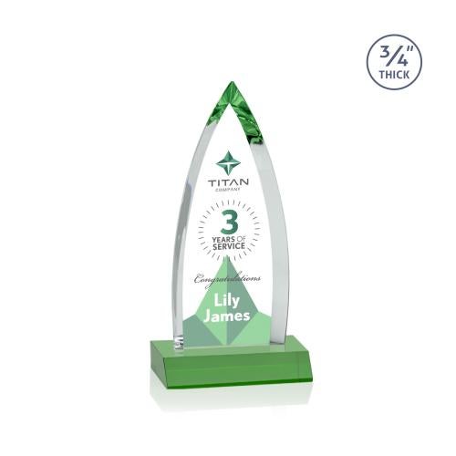Awards and Plaques - Crystal Trophies - Valdes Full Color Green Crystal Trophy