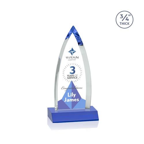 Awards and Plaques - Crystal Trophies - Valdes Full Color Blue Crystal Trophy