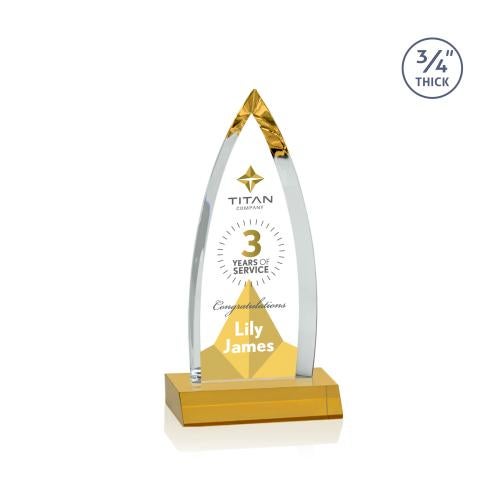 Awards and Plaques - Crystal Trophies - Valdes Full Color Amber Crystal Trophy