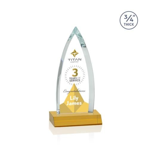 Awards and Plaques - Crystal Trophies - Valdes Full Color Amber Peaks Crystal Trophy