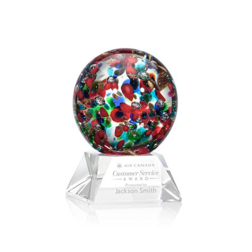 Awards and Plaques - Glass Trophies - Art Glass Trophies - Knapp on Cahill Base Clear Globe Glass Trophy