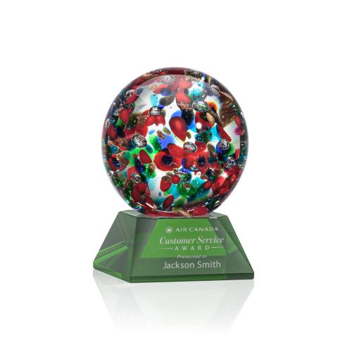Awards and Plaques - Glass Trophies - Art Glass Trophies - Knapp on Cahill Base Green Globe Glass Trophy