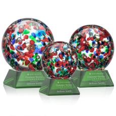 Knapp on Cahill Base Green Globe Glass Trophy - Art Glass Trophies