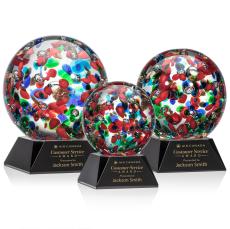Knapp on Cahill Base Black Globe Glass Trophy - Glass Trophies