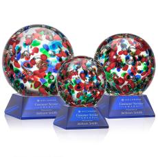 Knapp on Cahill Base Blue Globe Glass Trophy - Glass Trophies