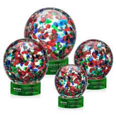 Knapp on Lockwood Base Green Globe Glass Trophy - Art Glass Trophies