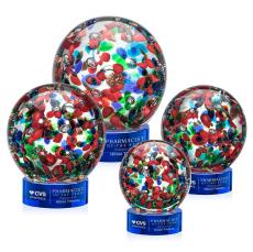 Knapp on Lockwood Base Blue Globe Glass Trophy - Art Glass Trophies