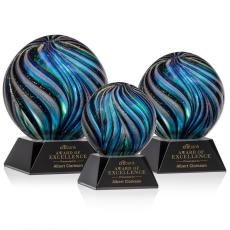 McCray on Cahill Base Black Globe Glass Trophy - Art Glass Trophies