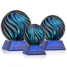 McCray on Cahill Base Blue Globe Glass Trophy - Glass Trophies