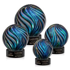 McCray on Lockwood Base Black Globe Glass Trophy - Art Glass Trophies
