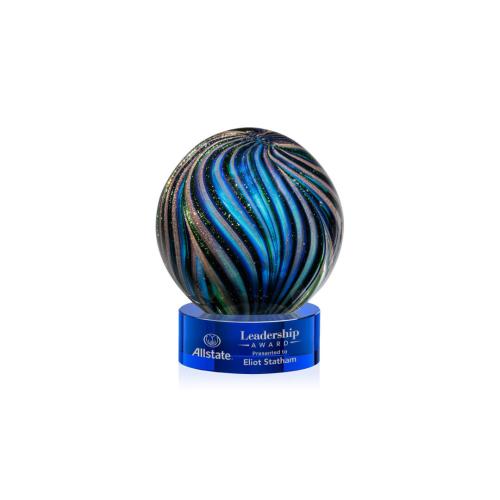Awards and Plaques - Glass Trophies - Art Glass Trophies - McCray on Lockwood Base Blue Globe Glass Trophy