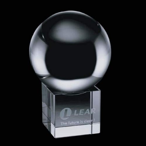 Awards and Plaques - Crystal Trophies - Crystal Ball Globe on Cube Crystal Trophy