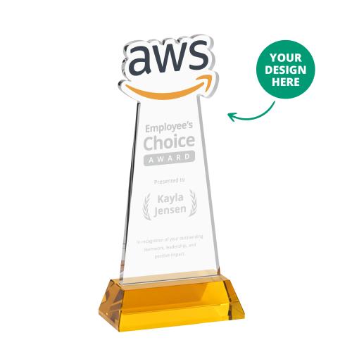 Awards and Plaques - Crystal Trophies - EdgeCraft on Hartford Base Amber (via Ocean) Unique Crystal Trophy