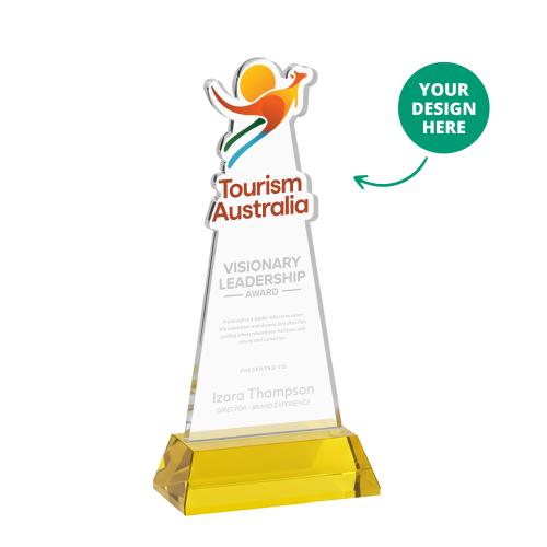 Awards and Plaques - Crystal Trophies - EdgeCraft on Hartford Base Gold (via Ocean) Unique Crystal Trophy