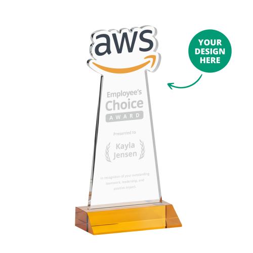 Awards and Plaques - Crystal Trophies - EdgeCraft on Mitered Base Amber (via Ocean) Unique Crystal Trophy