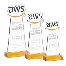 EdgeCraft on Mitered Base Amber (via Ocean) Unique Crystal Trophy - Crystal Trophies