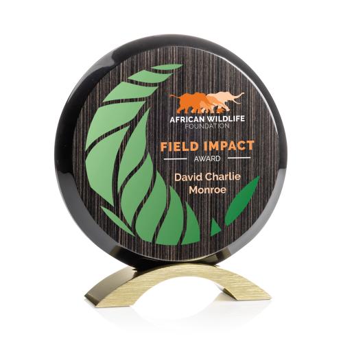 Awards and Plaques - Eco-Friendly Trophies - Donovan Slatewood Full Color Gold Circle Wood Trophy