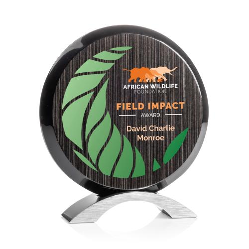 Awards and Plaques - Eco-Friendly Trophies - Donovan Slatewood Full Color Silver Circle Wood Trophy