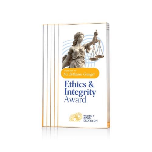 Awards and Plaques - Acrylic Trophies - Haverton Full Color Gold Rectangle Acrylic Trophy