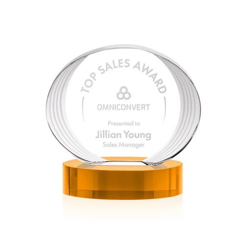 Awards and Plaques - Crystal Trophies - Schaffer on Base Amber Circle Crystal Trophy