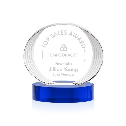Awards and Plaques - Crystal Trophies - Schaffer on Base Blue Circle Crystal Trophy