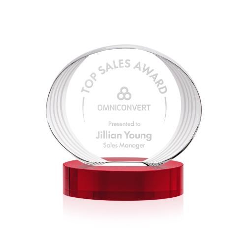 Awards and Plaques - Crystal Trophies - Schaffer on Base Red Circle Crystal Trophy