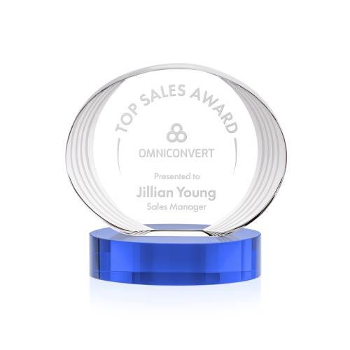 Awards and Plaques - Crystal Trophies - Schaffer on Base Sky Blue Circle Crystal Trophy
