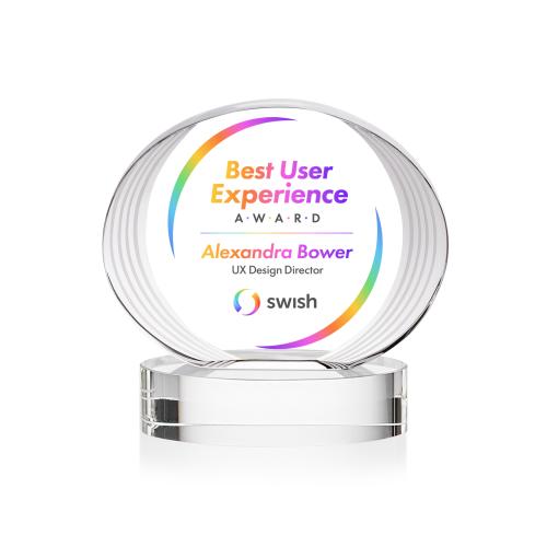 Awards and Plaques - Crystal Trophies - Schaffer Full Color on Base Clear Circle Crystal Trophy