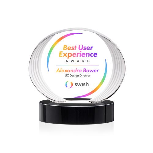 Awards and Plaques - Crystal Trophies - Schaffer Full Color on Base Black Circle Crystal Trophy