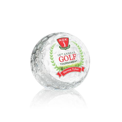 Awards and Plaques - Crystal Trophies - Crystal Paperweights - Golf Ball Full Color Paperweight