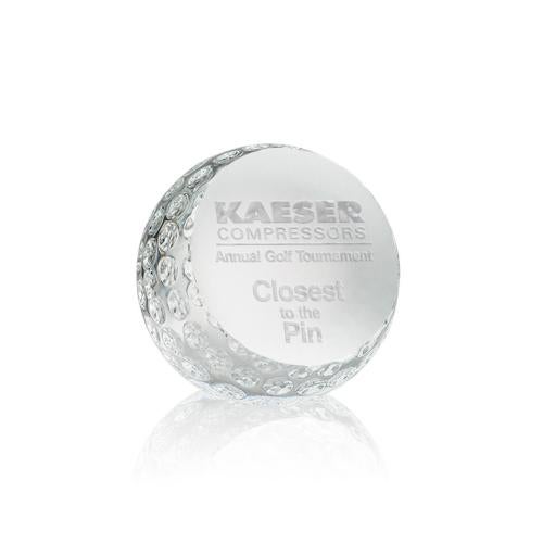 Awards and Plaques - Crystal Trophies - Crystal Paperweights - Golf Ball Paperweight