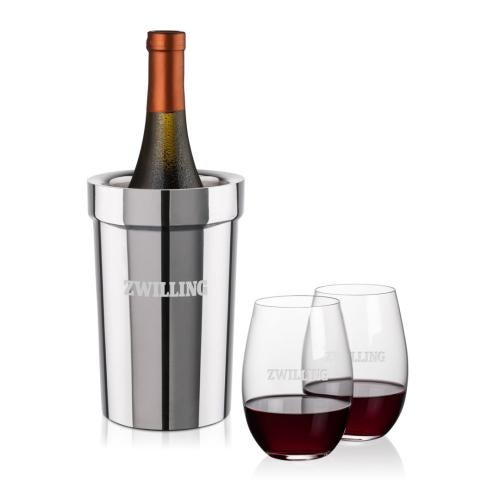 Custom Barware Glasses - Wine Glasses - Milano Wine Cooler & Cordero Stemless Wine Set