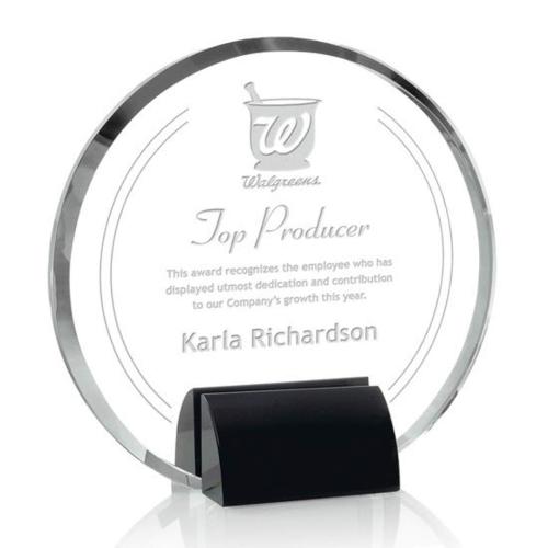 Awards and Plaques - Crystal Trophies - Crowder Black Circle Crystal Trophy