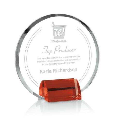 Awards and Plaques - Crystal Trophies - Crowder Red Circle Crystal Trophy