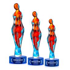 Venus on Round Base Blue Glass Trophy - Art Glass Trophies