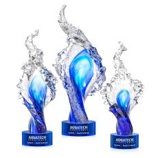 Breaker on Round Base Blue Unique Glass Trophy - Glass Trophies