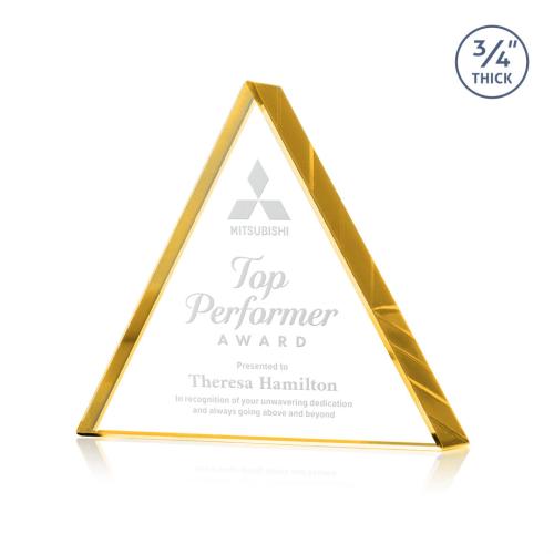 Awards and Plaques - Crystal Trophies - Arriaga Triangle Gold Pyramid Crystal Trophy