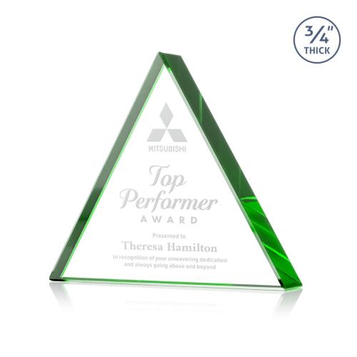 Awards and Plaques - Crystal Trophies - Arriaga Triangle Green Pyramid Crystal Trophy
