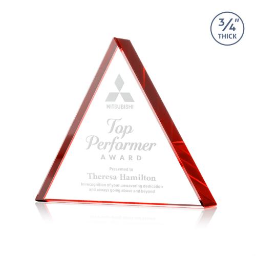 Awards and Plaques - Crystal Trophies - Arriaga Triangle Red Pyramid Crystal Trophy