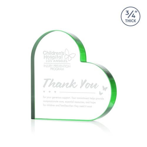 Awards and Plaques - Crystal Trophies - Davina Heart Green Unique Crystal Trophy