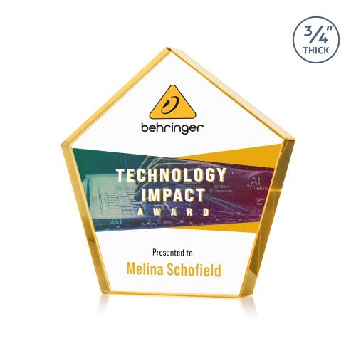 Awards and Plaques - Crystal Trophies - Belmar Steiner Full Color Gold Crystal Trophy