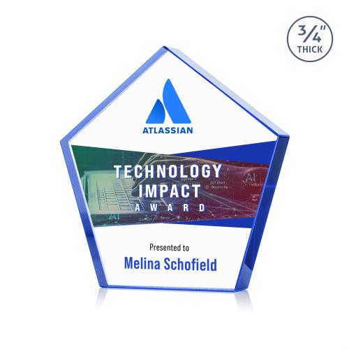 Awards and Plaques - Crystal Trophies - Belmar Steiner Full Color Blue Polygon Crystal Trophy