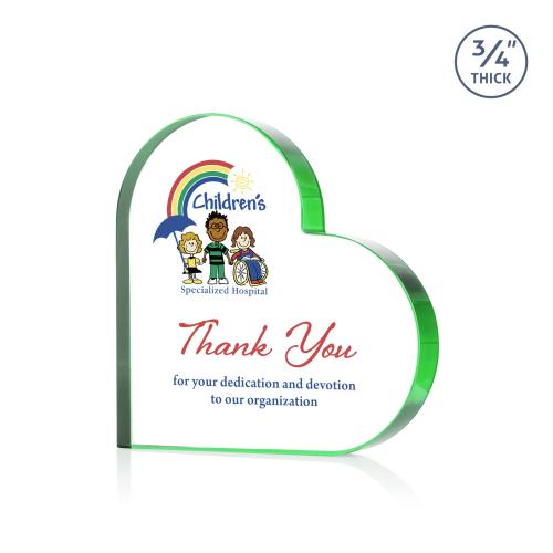 Awards and Plaques - Crystal Trophies - Davina Heart Full Color Green Unique Crystal Trophy